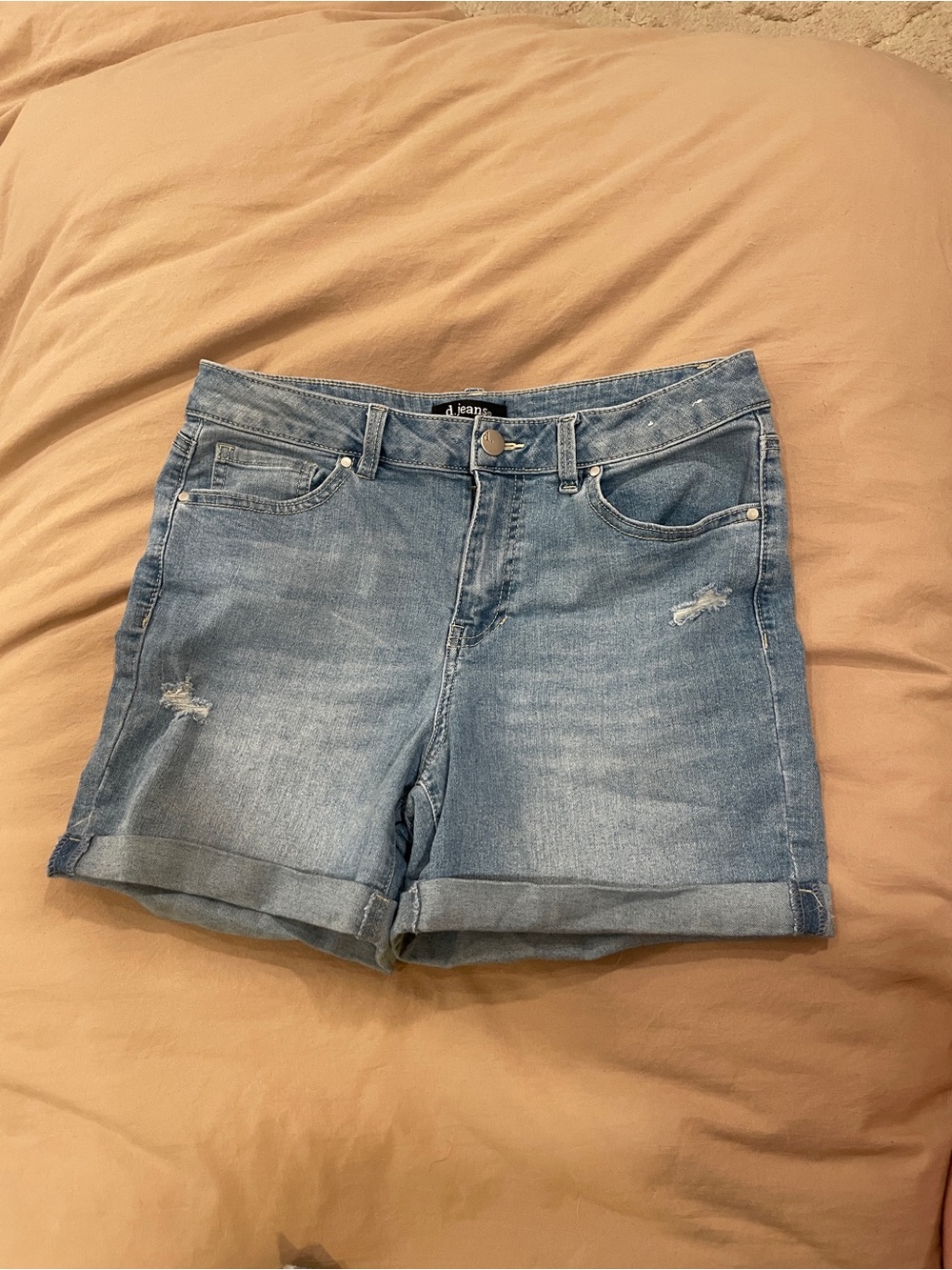 d. jeans Light Blue Rolled-Hem Distressed Denim Shorts